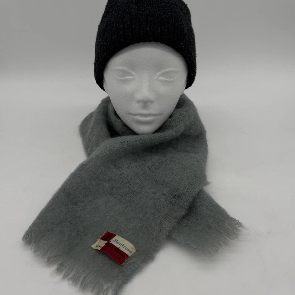 Vintage Montrose Mohair Scarf Solid Light Blue Short Made in Scotland